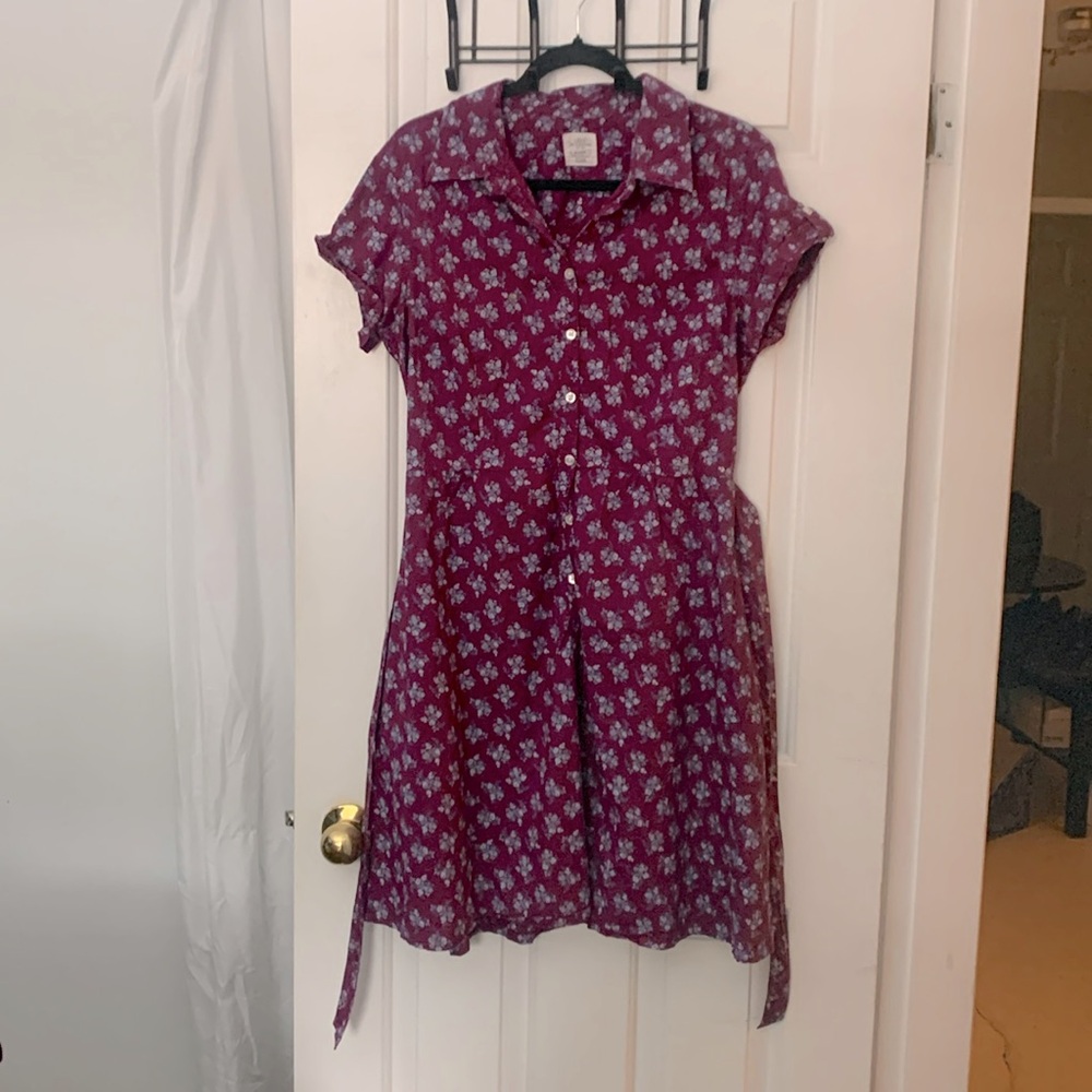 Floral Button-Front Shirt Dress in Burgundy